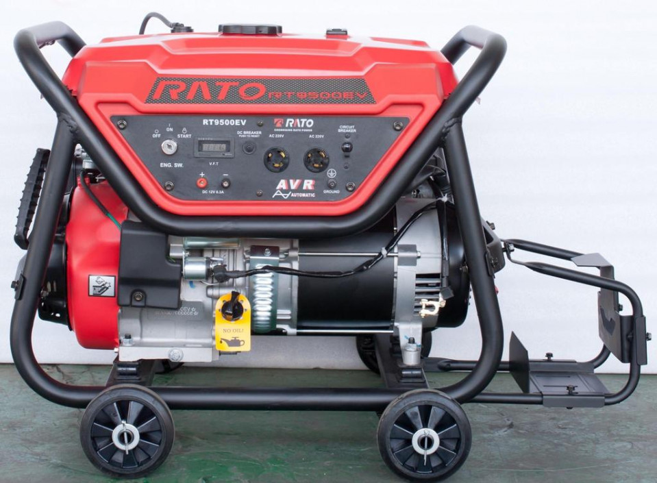 RATO 6.5 kW (8 kVA) Self Start Petrol n Gas Generator - RT9500EV with Battery Frame & Wheels Kit