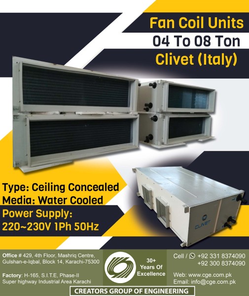 Chilled Water Fan Coil Units (High Static Ceiling Concealed) 4 Ton ~ 8 Ton Clivet Italy