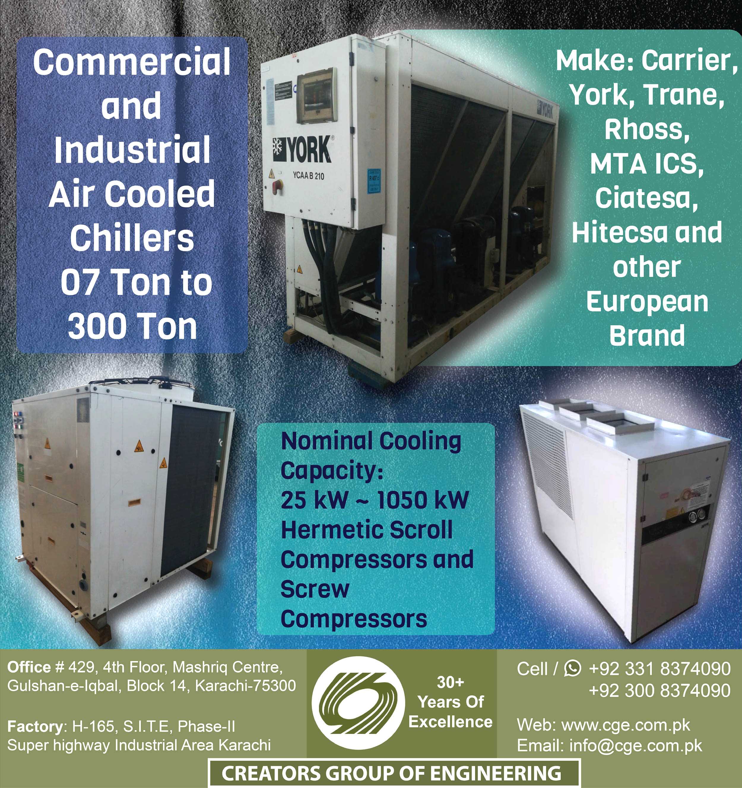 Commercial and Industrial Air Cooled Chillers Capacity Ranging: 07 Ton 300 Ton